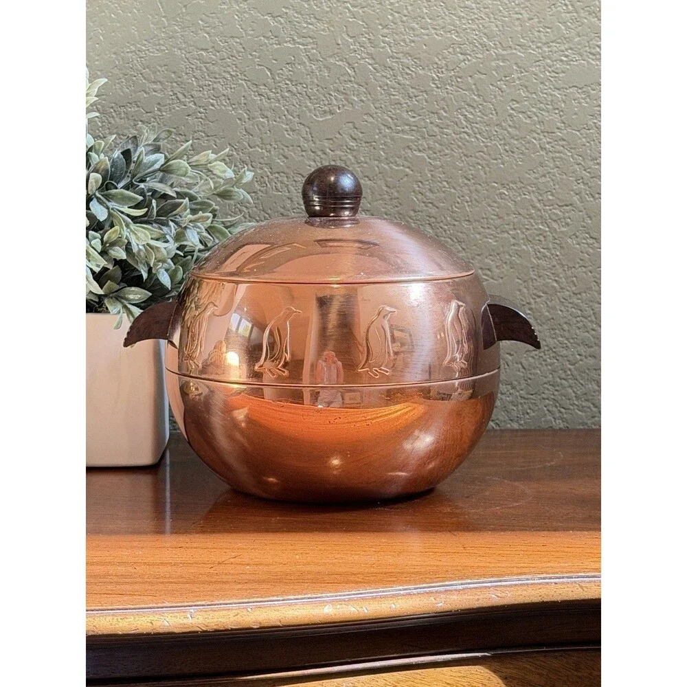 Vintage West Bend Penguin COPPER Hot & Cold Server Ice Bucket USA 1950s MCM